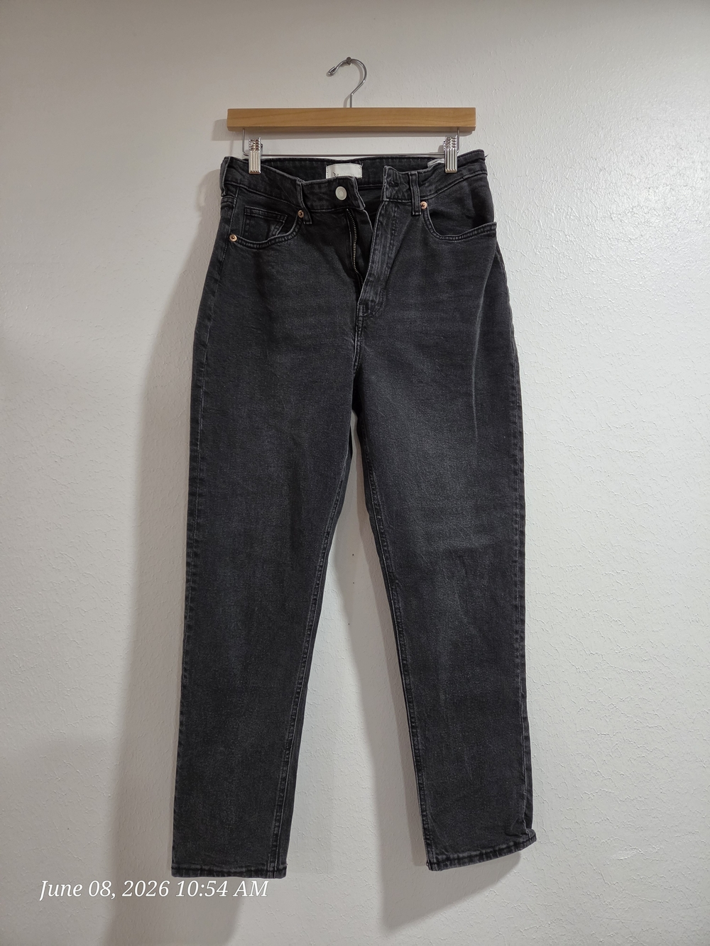 H&M High-Rise Straight Black Denim Mom Jeans Charcoal Size 8US